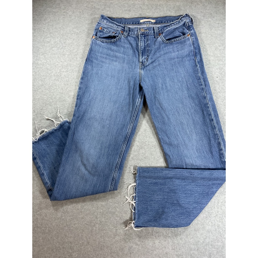 Levis Low Pro Straight Blue Jeans Womens 28 Raw Hem Medium Wash Denim 2124